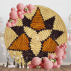 Aperturee - Aperturee Wicker Weave Floral Print Round Ethiopian Backdrop