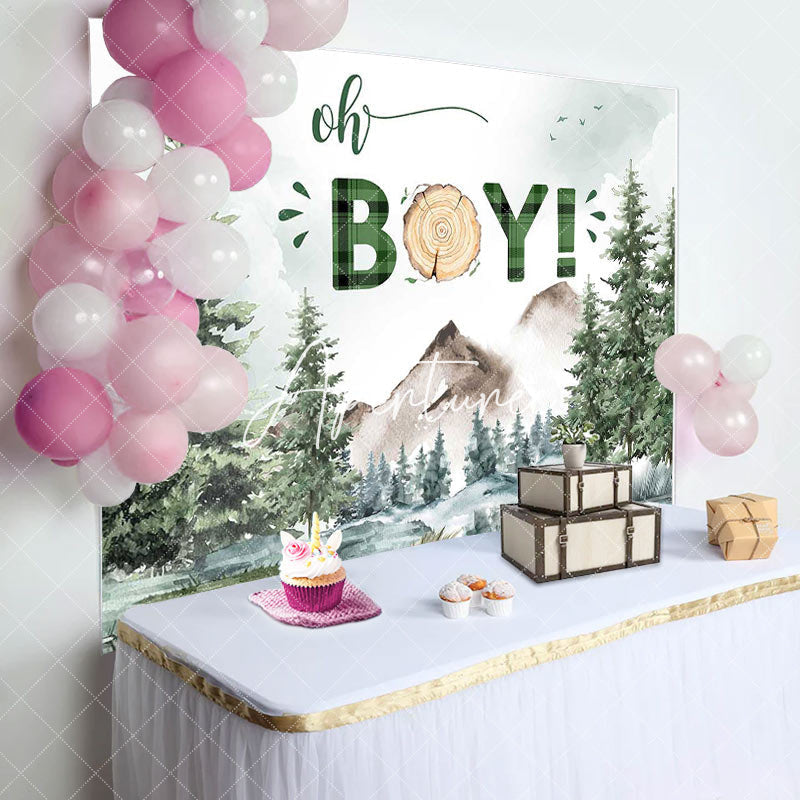 Aperturee - Aperturee Wild Field Forest Trees Oh Boy Baby Shower Backdrop