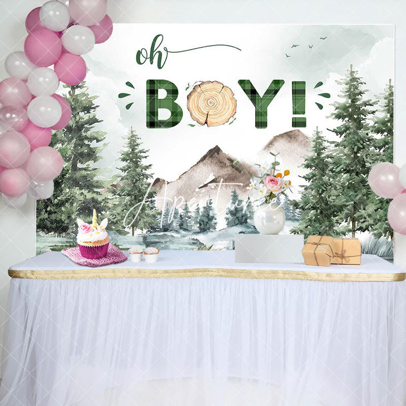 Aperturee - Aperturee Wild Field Forest Trees Oh Boy Baby Shower Backdrop