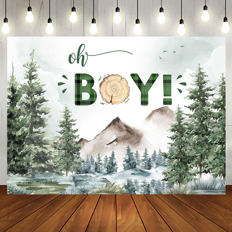 Aperturee - Aperturee Wild Field Forest Trees Oh Boy Baby Shower Backdrop