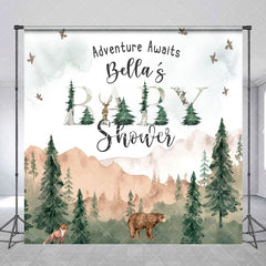 Aperturee - Aperturee Wild Forest Animals Custom Name Baby Shower Backdrop