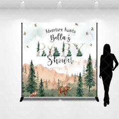 Aperturee - Aperturee Wild Forest Animals Custom Name Baby Shower Backdrop