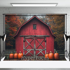 Aperturee - Aperturee Wild Forest Retro Red Barn Pumpkin Autumn Backdrop