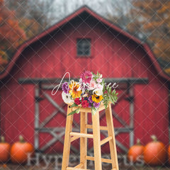 Aperturee - Aperturee Wild Forest Retro Red Barn Pumpkin Autumn Backdrop