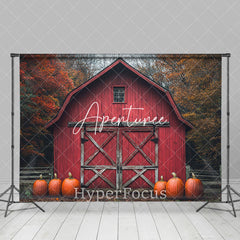 Aperturee - Aperturee Wild Forest Retro Red Barn Pumpkin Autumn Backdrop