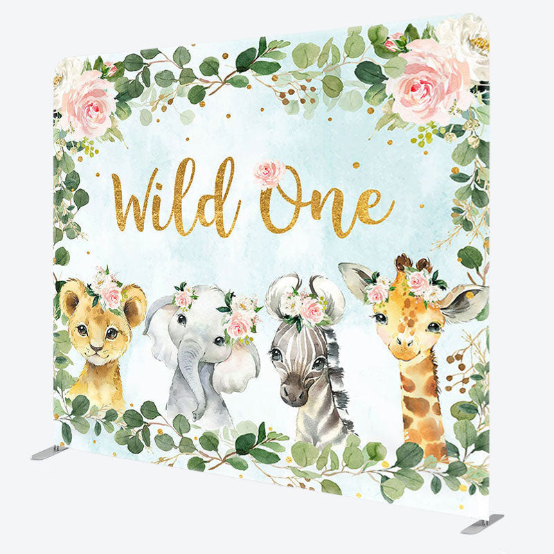 Aperturee - Aperturee Wild One Floral Animals Fabric Backdrop Cover for Birthday