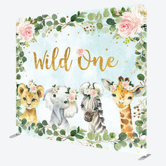 Aperturee - Aperturee Wild One Floral Animals Fabric Backdrop Cover for Birthday