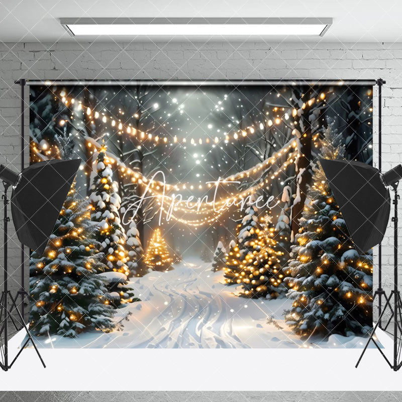 Aperturee - Aperturee Wild Xmas Trees Light Strip Snowy Christmas Backdrop