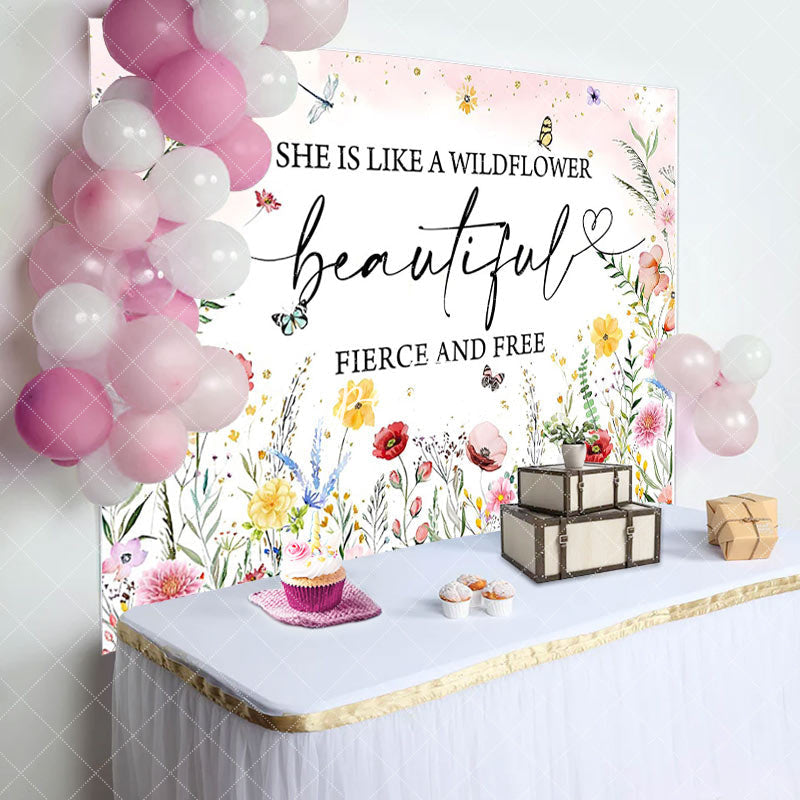 Aperturee - Aperturee Wildflower Beautiful Fierce Free Birthday Backdrop