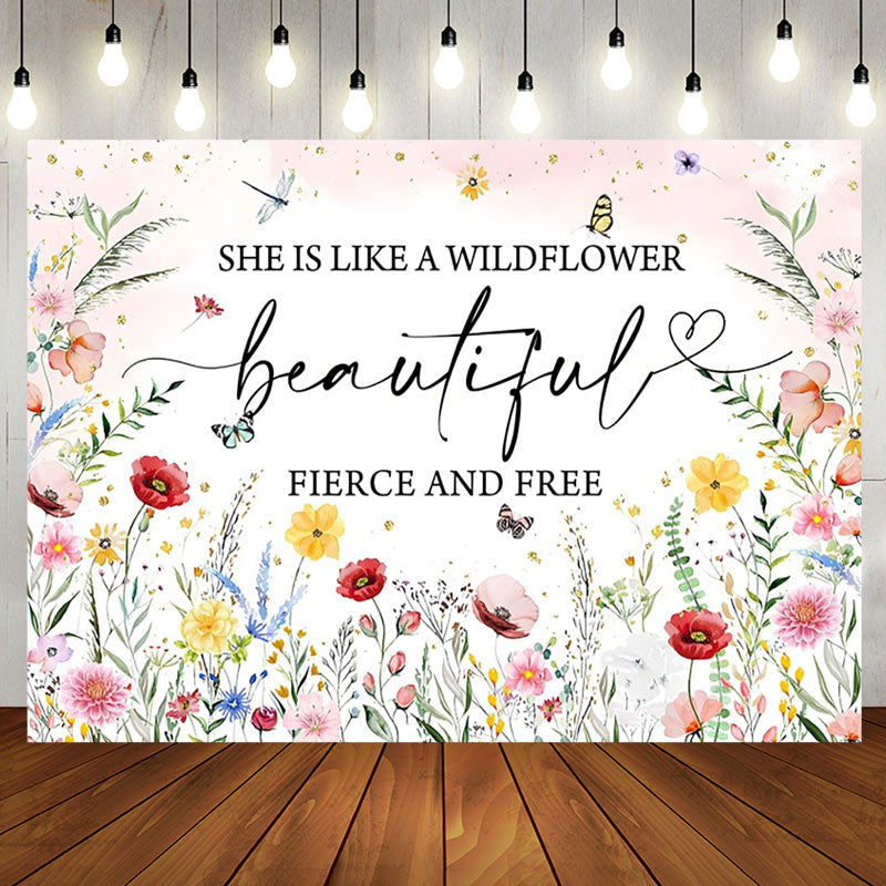 Aperturee - Aperturee Wildflower Beautiful Fierce Free Birthday Backdrop