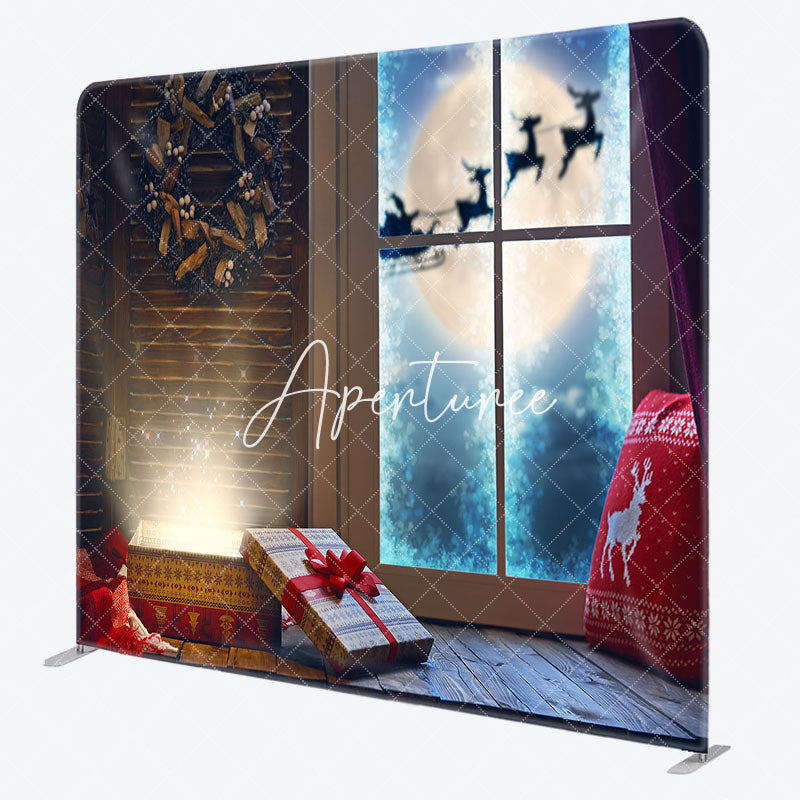 Aperturee - Aperturee Window Elks Wreath Gifts Christmas Pillow Case Backdrop