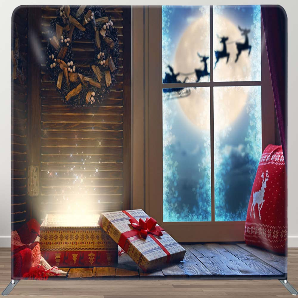 Aperturee - Aperturee Window Elks Wreath Gifts Christmas Pillow Case Backdrop