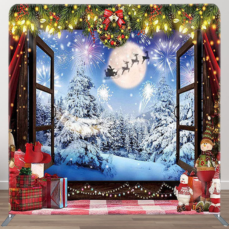 Aperturee - Aperturee Window Moon Snow Pine Lights Christmas Decor Backdrop