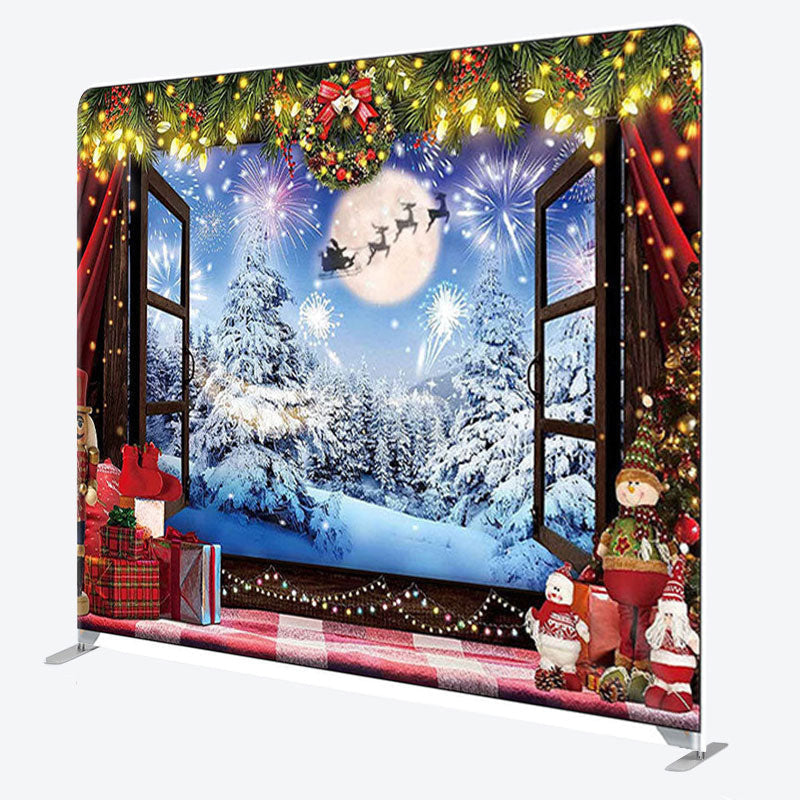 Aperturee - Aperturee Window Moon Snow Pine Lights Christmas Decor Backdrop