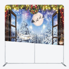 Aperturee - Aperturee Window Moon Snow Pine Lights Christmas Decor Backdrop