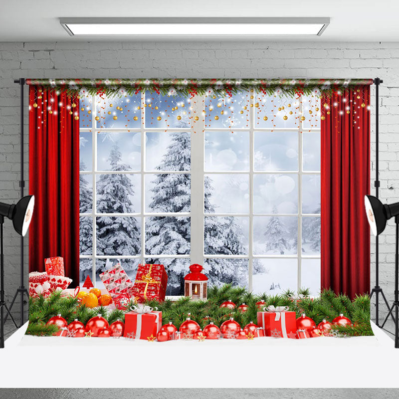 Aperturee - Aperturee Window Outside Snowy Scene Christmas Vibe Backdrop