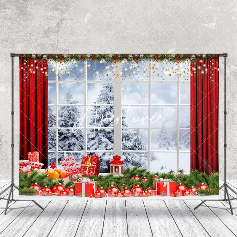 Aperturee - Aperturee Window Outside Snowy Scene Christmas Vibe Backdrop