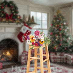 Aperturee - Aperturee Window Retro White Room Fireplace Christmas Backdrop