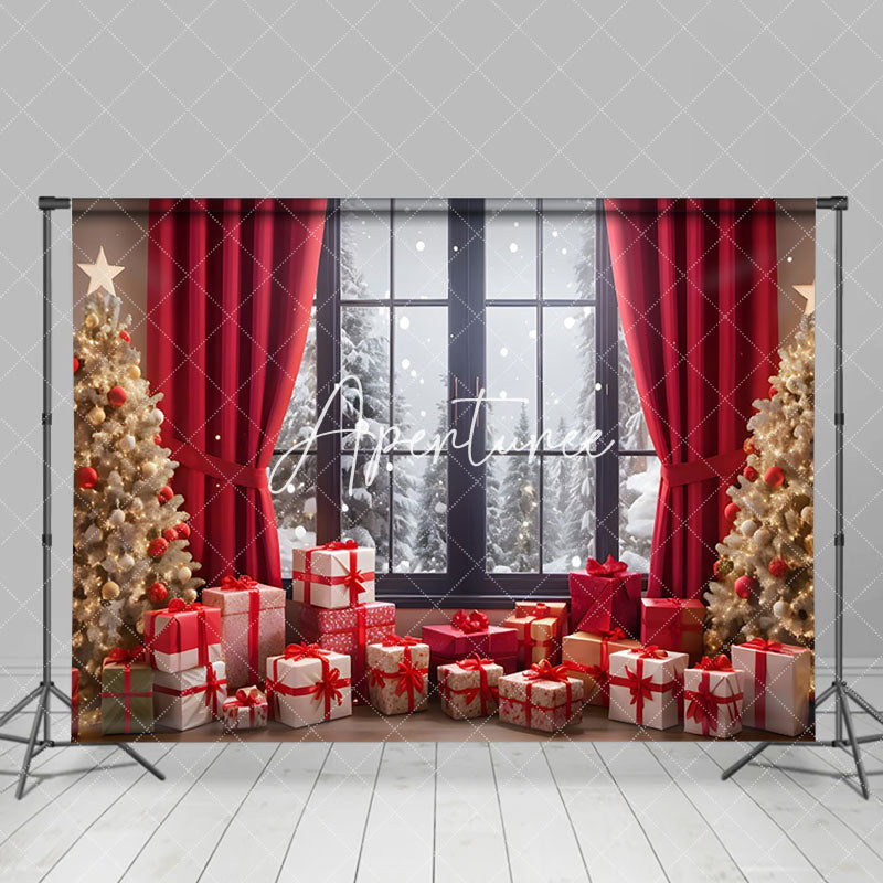 Aperturee - Aperturee Window Scene Gifts Christmas Festive Room Backdrop