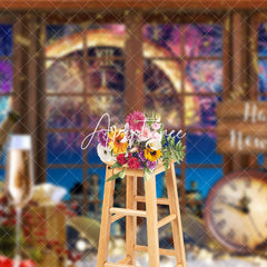 Aperturee - Aperturee Window Scene Gold Happy New Year Party Backdrop