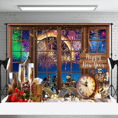 Aperturee - Aperturee Window Scene Gold Happy New Year Party Backdrop