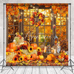 Aperturee - Aperturee Window Wreath Haystack Pumpkin Autumn Backdrop