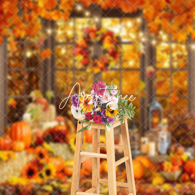 Aperturee - Aperturee Window Wreath Haystack Pumpkin Autumn Backdrop