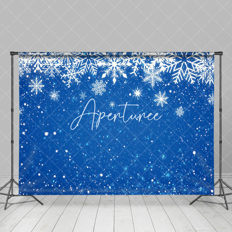 Aperturee - Aperturee Winter Blue Night White Falling Snowflake Backdrop