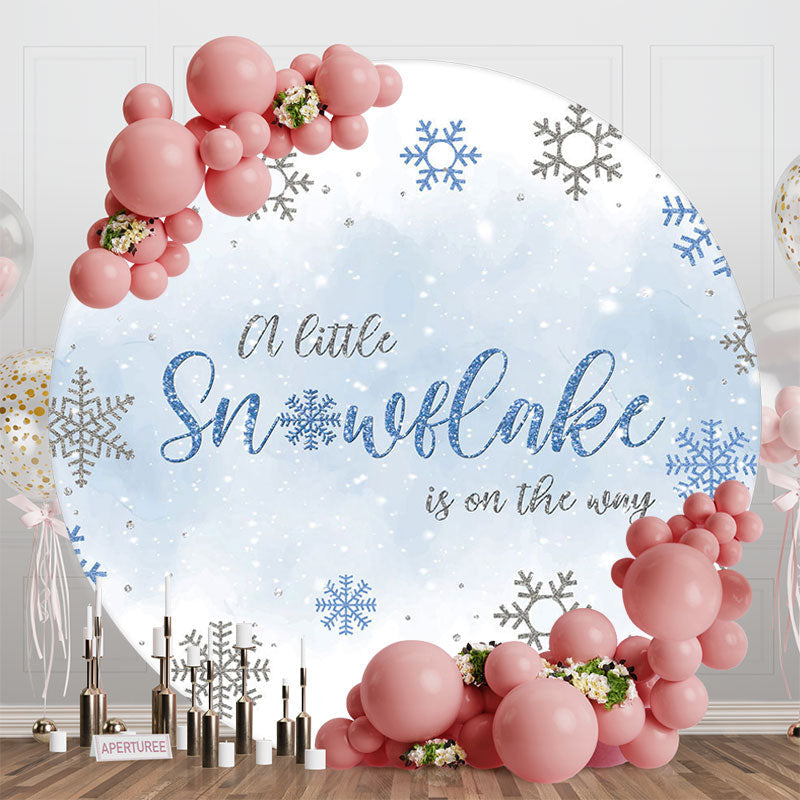 Aperturee - Aperturee Winter Blue Snowflake Round Baby Shower Backdrop