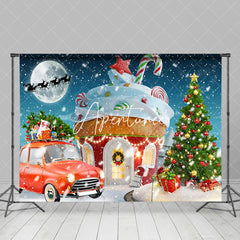 Aperturee - Aperturee Winter Candyland Red Car Tree Christmas Backdrop