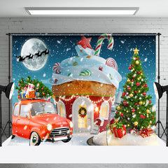 Aperturee - Aperturee Winter Candyland Red Car Tree Christmas Backdrop