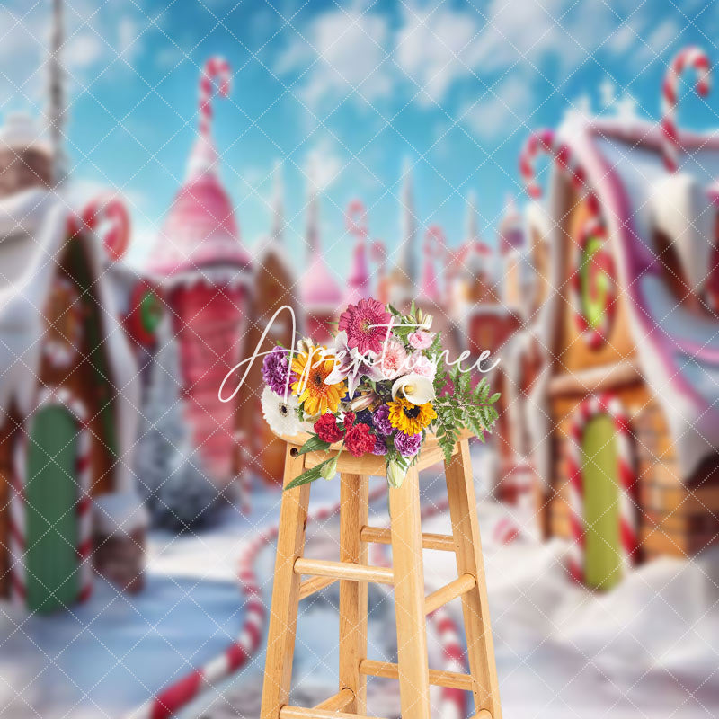 Aperturee - Aperturee Winter Candyland Street Snowy Christmas Backdrop