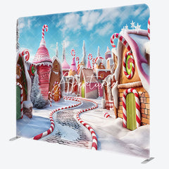 Aperturee - Aperturee Winter Candyland Street Snowy Pillow Case Backdrop