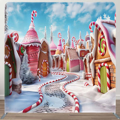 Aperturee - Aperturee Winter Candyland Street Snowy Pillow Case Backdrop