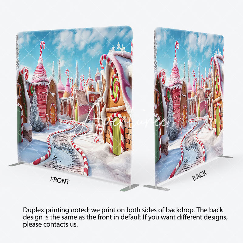 Aperturee - Aperturee Winter Candyland Street Snowy Pillow Case Backdrop