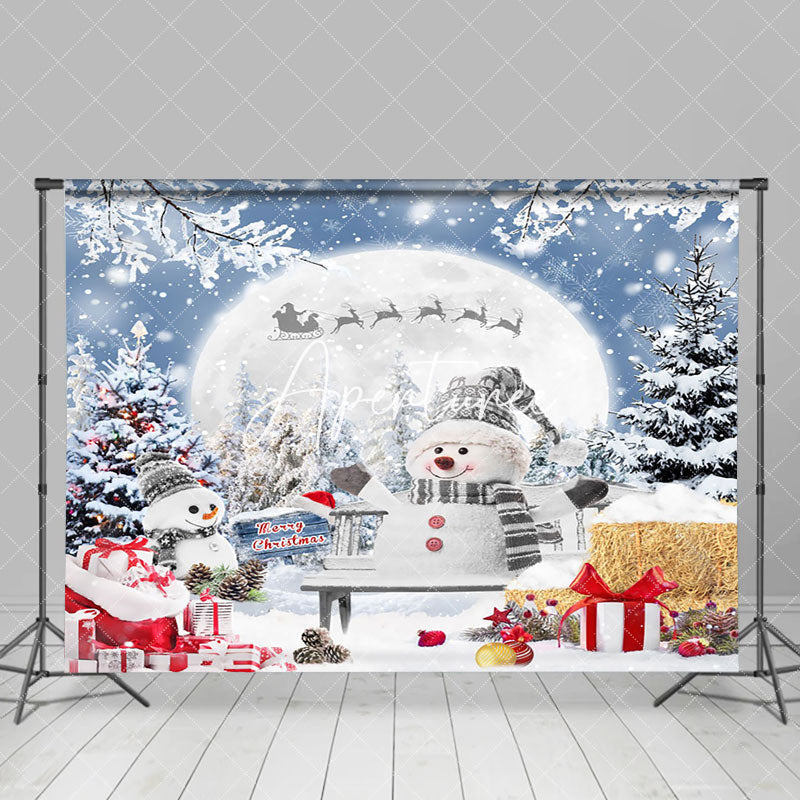 Aperturee - Aperturee Winter Cute Snowman Moon Christmas Photo Backdrop