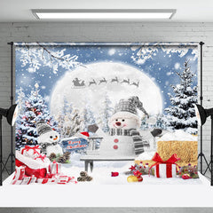 Aperturee - Aperturee Winter Cute Snowman Moon Christmas Photo Backdrop