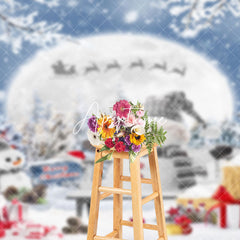 Aperturee - Aperturee Winter Cute Snowman Moon Christmas Photo Backdrop