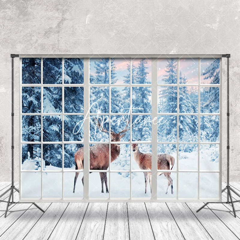 Aperturee - Aperturee Winter Dreamscape With Abstract Deer Window Backdrop