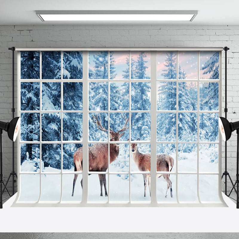 Aperturee - Aperturee Winter Dreamscape With Abstract Deer Window Backdrop