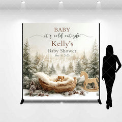 Aperturee - Aperturee Winter Forest Cradle Custom Name Baby Shower Backdrop