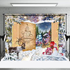 Aperturee - Aperturee Winter Forest Elk Fairy Book Town Christmas Backdrop