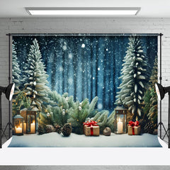 Aperturee - Aperturee Winter Forest Scene Festive Decorations Backdrop