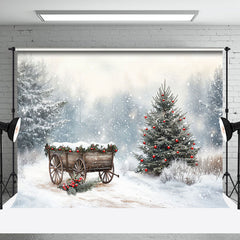 Aperturee - Aperturee Winter Heavy Snowy Wooden Cart Christmas Backdrop