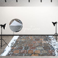 Aperturee - Aperturee Winter Melting Snow Road Brick Fabric Floor Backdrop