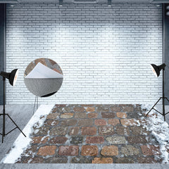 Aperturee - Aperturee Winter Melting Snow Road Brick Fabric Floor Backdrop