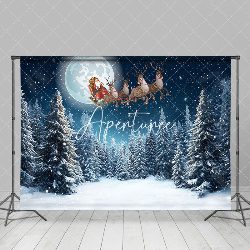 Aperturee - Aperturee Winter Moon Night Forest Santa Christmas Backdrop