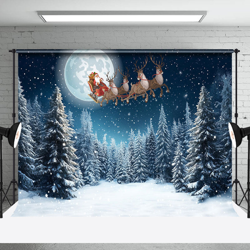 Aperturee - Aperturee Winter Moon Night Forest Santa Christmas Backdrop