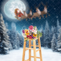 Aperturee - Aperturee Winter Moon Night Forest Santa Christmas Backdrop