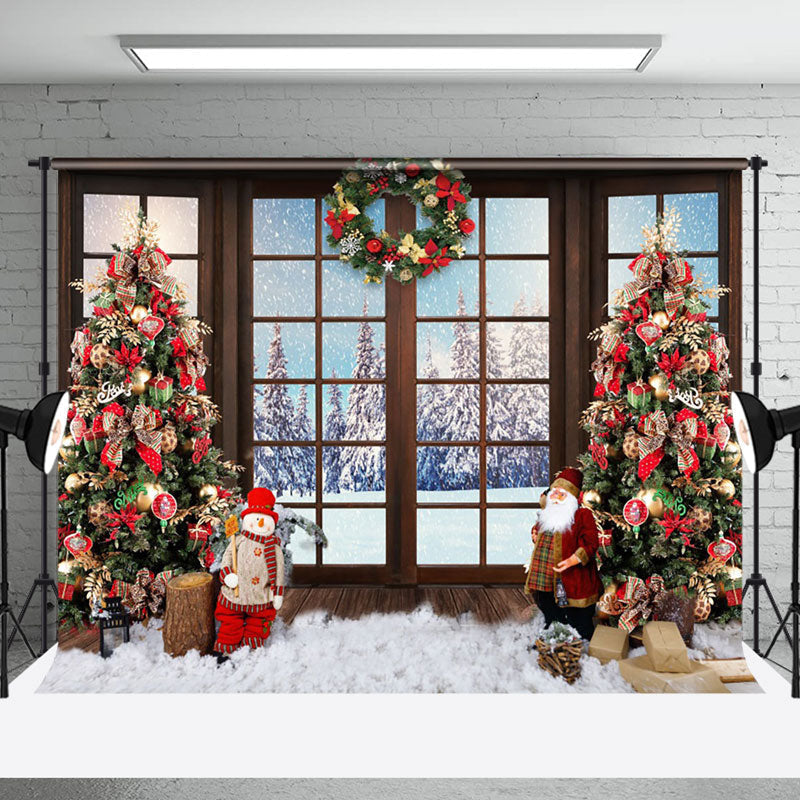 Aperturee - Aperturee Winter Nature Forest Scene Window Christmas Backdrop